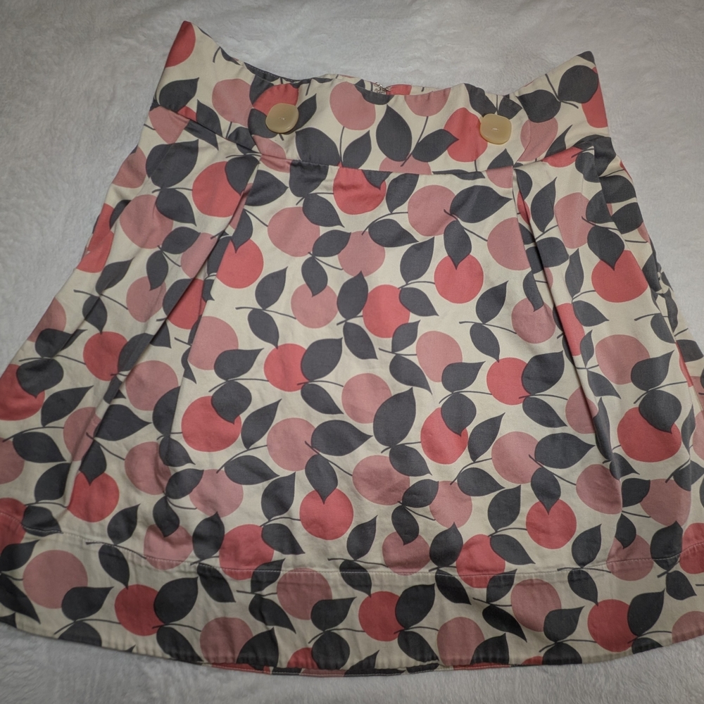 Corey Lynn Calter Apple Print A-Line Skirt Button Waist - Picture 2 of 4